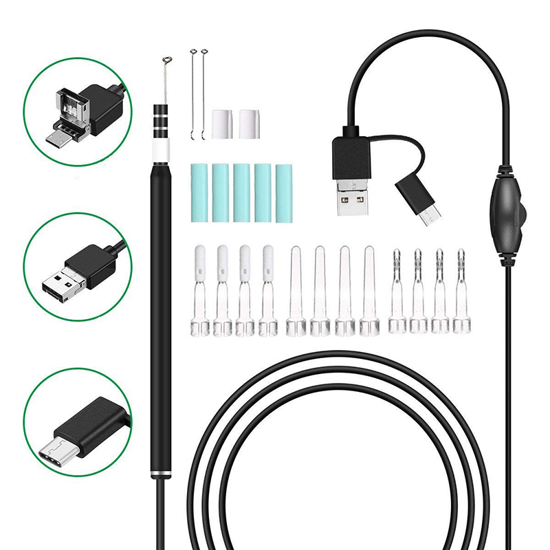 1 개의 귀 왁스 제거제 공구에있는 Wifi Otoscope 3 안드로이드와 iOS와 호환이되는 6 개의 조정 가능한 LED를 가진 720P 방수 사진기