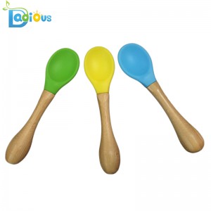 친환경 천연 아기 유기 스푼 식품 학년 실리콘 베이비 스푼 내열성 베이비 스푼 대나무