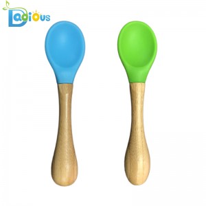 친환경 천연 아기 유기 스푼 식품 학년 실리콘 베이비 스푼 내열성 베이비 스푼 대나무