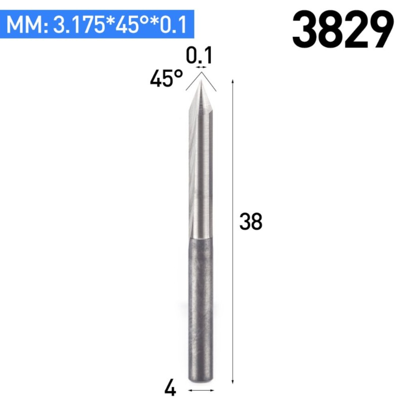 스트레이트 45 학위 V 그루브 조각 도구 카바 이드 CNC 라우터 비트 1/8 인치 생크 0.1mm 팁 5PCS