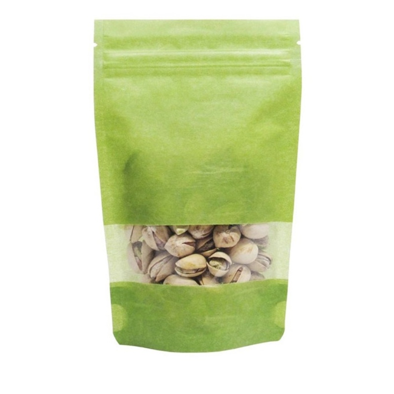 비 인쇄 Resealable 녹색 쌀 종이 가방 창