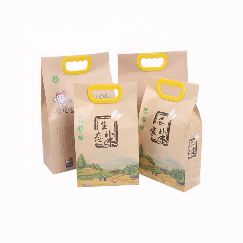 도매 가격 맞춤형 로고 인쇄 내구성 습기 방지 크기 2.5kg 5kg 크래프트 종이 쌀 포장 가방