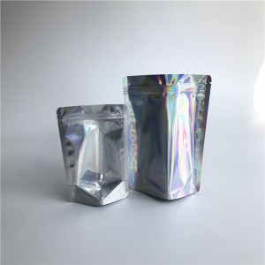 도매 다시 봉합 투명 전면 홀로그램 파우치 포장 플라스틱 화장품 지퍼 가방 재고 포장
