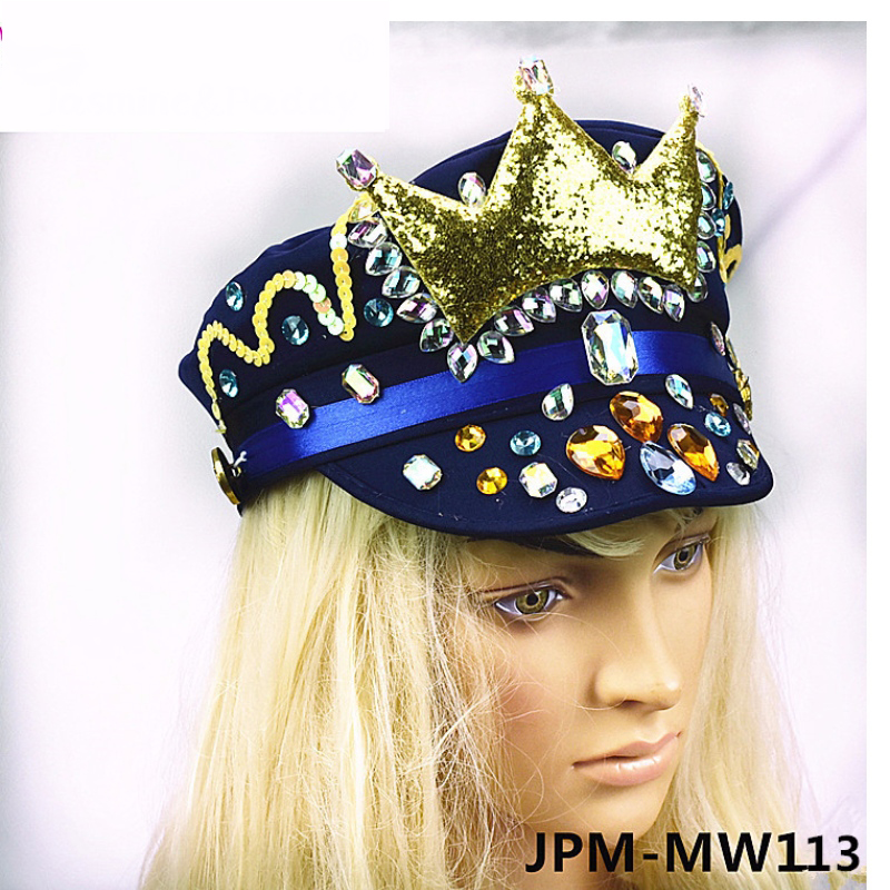 새로운 사파이어 블루 크라운 Lyjenny 모자 브라질 카니발 다이아몬드 모자 스팽글 모자 맞춤 도매
