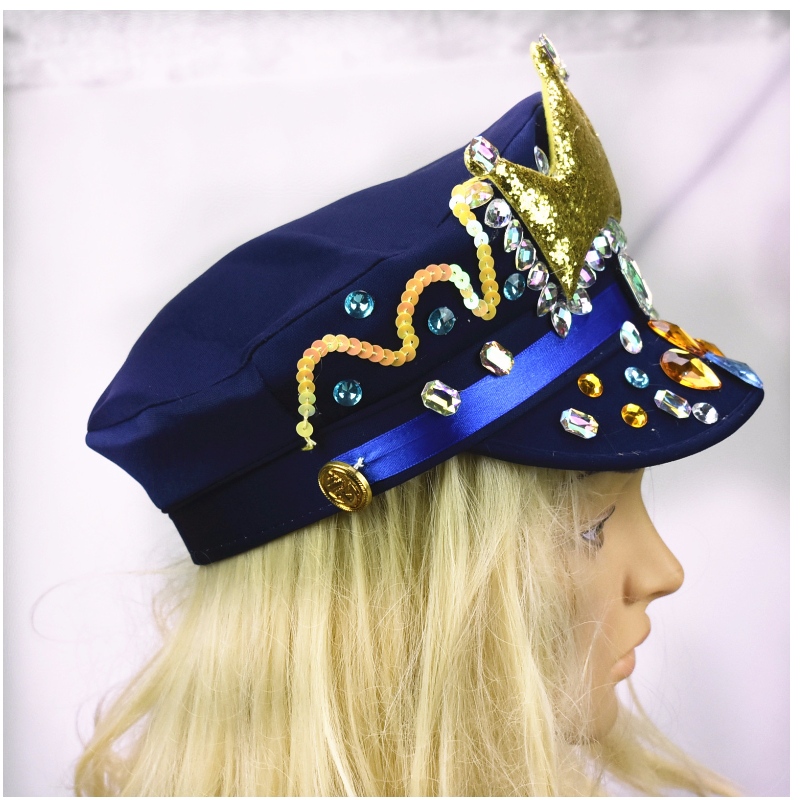 새로운 사파이어 블루 크라운 Lyjenny 모자 브라질 카니발 다이아몬드 모자 스팽글 모자 맞춤 도매