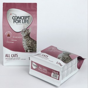 애완 동물 먹이 부대 포장을위한 지퍼 8 개의 측에 의하여 밀봉되는 비닐 봉투를 가진 편평한 바닥 비닐 봉투