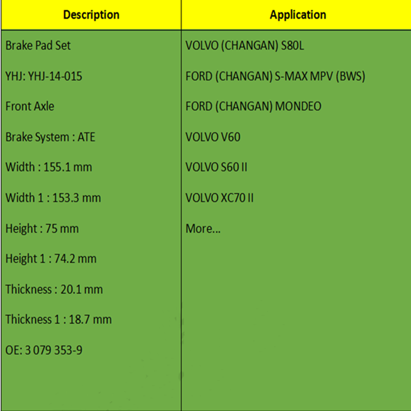 브레이크 패드 (OE : 3 079 353-9)