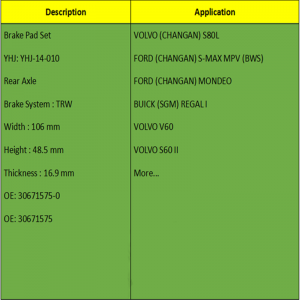 브레이크 패드 (OE : 30671575-0, OE : 30671575)