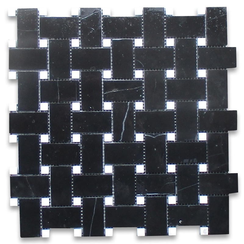 Nero Marquina 대리석 웅장한 물고기 가늠자 부채꼴 모양의 모자이크 타일