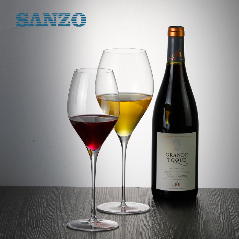 SANZO 블랙 레드 와인 안경 수제 무연 크리스탈 다이아몬드 줄기 안경 두꺼운 바닥 유리