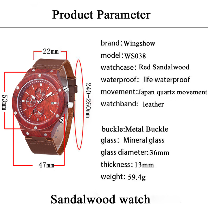 2019 새로운 빨간 연약한 가죽 끈 백단 다이얼 손목 시계