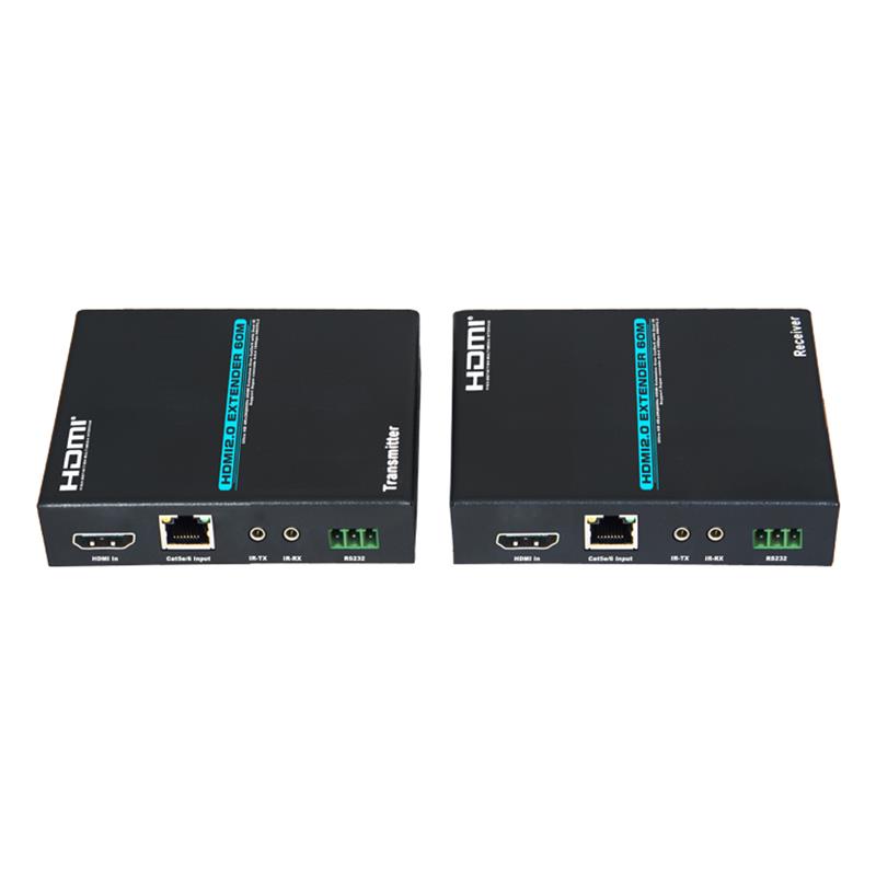 V2.0 HDMI 익스텐더 60m 단일 cat5e / 6 케이블 지원 4Kx2K @ 60Hz HDCP2.2 다중 수신기 캐스케이드