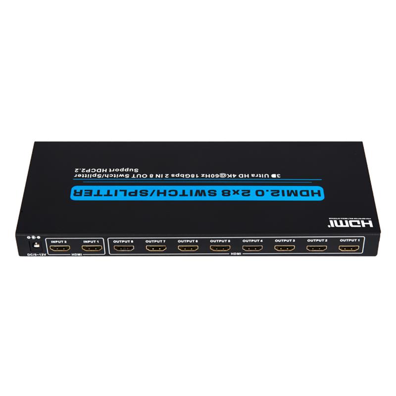 V2.0 HDMI 2x8 스위치 / 스플리터 지원 3D Ultra HD 4Kx2K @ 60Hz HDCP2.2