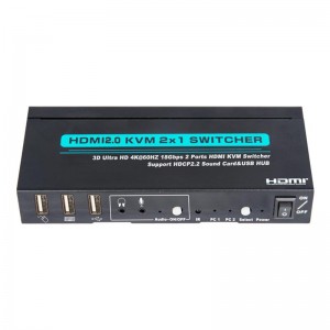 V2.0 HDMI KVM 2x1 스위치 지원 Ultra HD 4Kx2K @ 60Hz HDCP2.2 18Gbps 사운드 카드 및 USB 허브