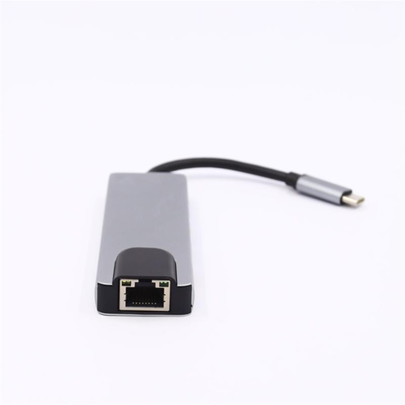 5-in-1 USB Type C-HDMI + LAN (1000M) + USB 3.0x2 + Type C 허브 어댑터