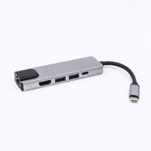 5-in-1 USB Type C-HDMI + LAN (1000M) + USB 3.0x2 + Type C 허브 어댑터