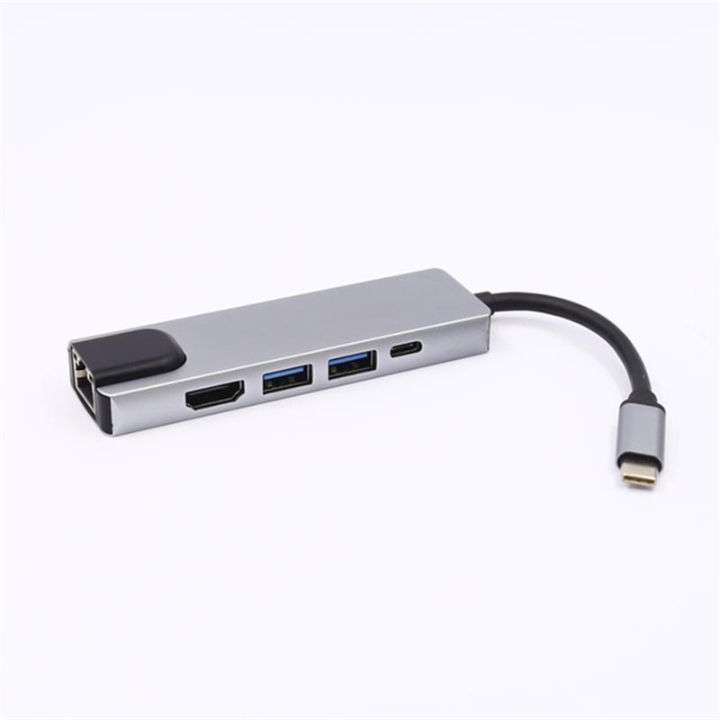5-in-1 USB Type C-HDMI + LAN (1000M) + USB 3.0x2 + Type C 허브 어댑터