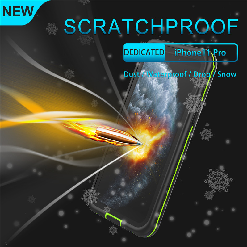 투명한 뒤 표지가있는 수중 전화 케이스 방수 홀더 iPhone 11 Pro 방수 케이스 (블랙)