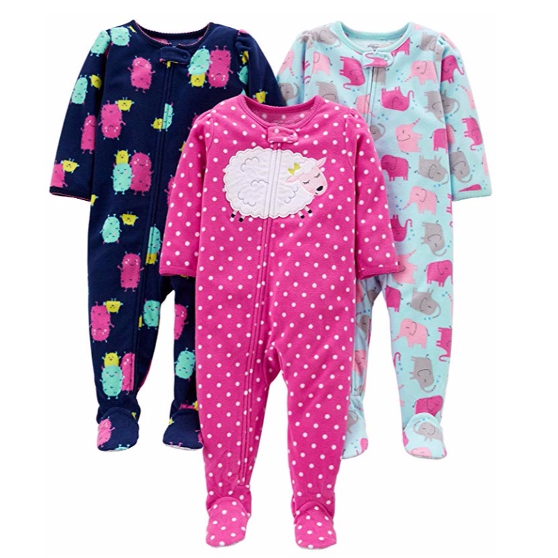 Carter 's Baby and Toddler Girls '3 팩 루스 핏 플리스 풋 파자마 잠옷