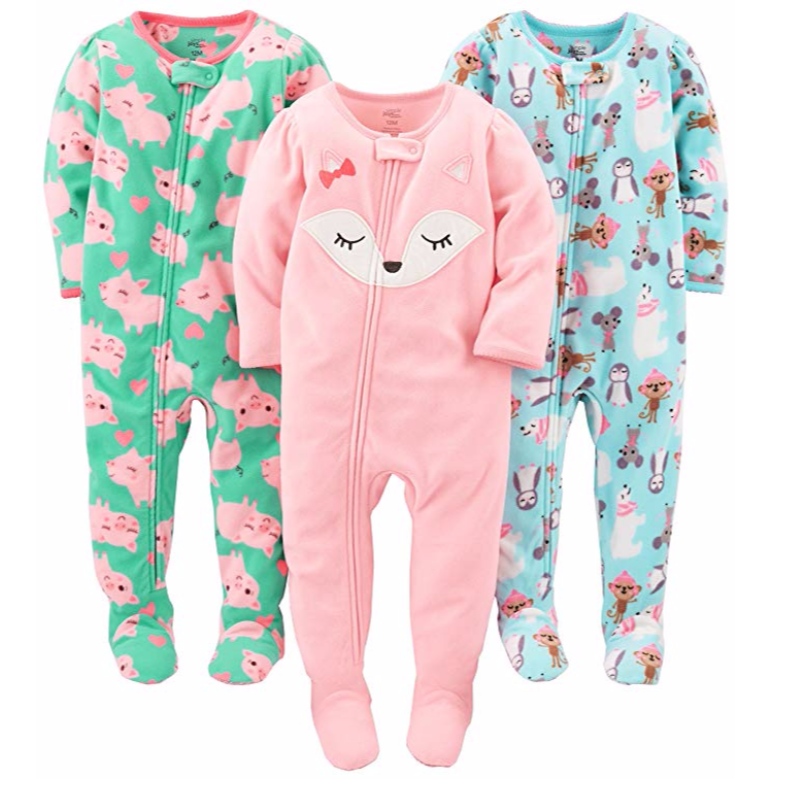 Carter 's Baby and Toddler Girls '3 팩 루스 핏 플리스 풋 파자마 잠옷