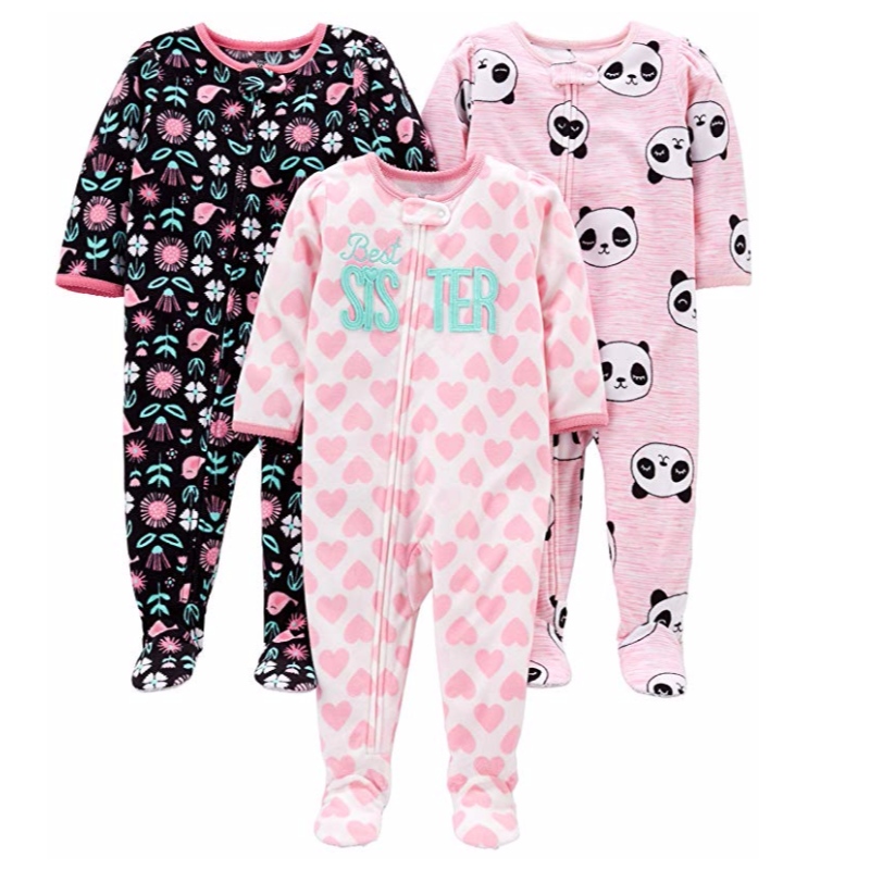 Carter 's Baby and Toddler Girls '3 팩 루스 핏 플리스 풋 파자마 잠옷