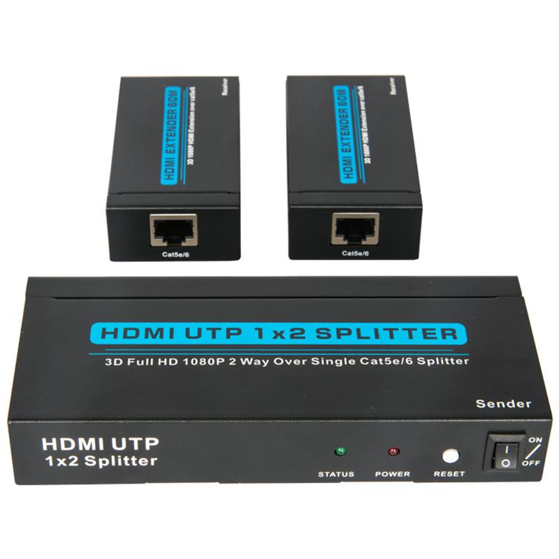 2 개의 수신기를 가진 60m까지 단 하나 Cat5e / 6에 2 개의 항구 UTP HDMI 1x2 쪼개는 도구