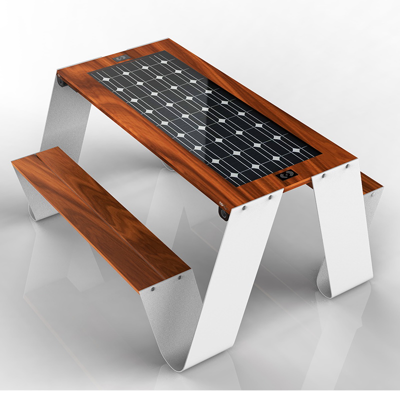 태양 강화 된 전화 위탁 및 WiFi 자유로운 똑똑한 나무로되는 픽크닉 테이블