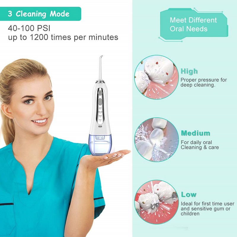 H2ofloss 물 Flosser 직업적인 코드가없는 치과 구두 Irrigator-이 청소를위한 휴대용과 재충전 용 IPX7 방수 물 Flossing, 300ml 저수지 가정과 여행 (HF-5)