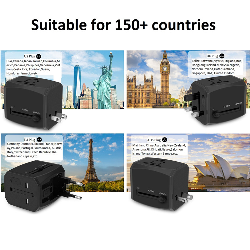 RRTRAVEL 범용 여행 어댑터, 4A 3 USB가있는 올인원 국제 전원 어댑터, 영국, EU, AU, 아시아 용 유럽 어댑터 여행용 전원 어댑터 벽 충전기 150+ 개국