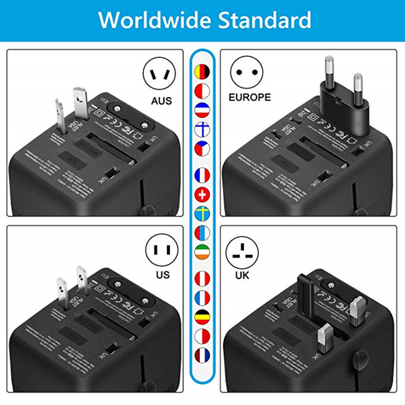 RRT RAVEL 유 니 버 설 여행 어댑터, 일체 식 국제 전원 어댑터, USB + 1 C 형 충전 포트 3 개, 유럽 플러그 어댑터, AC 콘센트 어댑터, 유럽, 미국, 영국, AU 160 + 국가 / 지역 에 적용