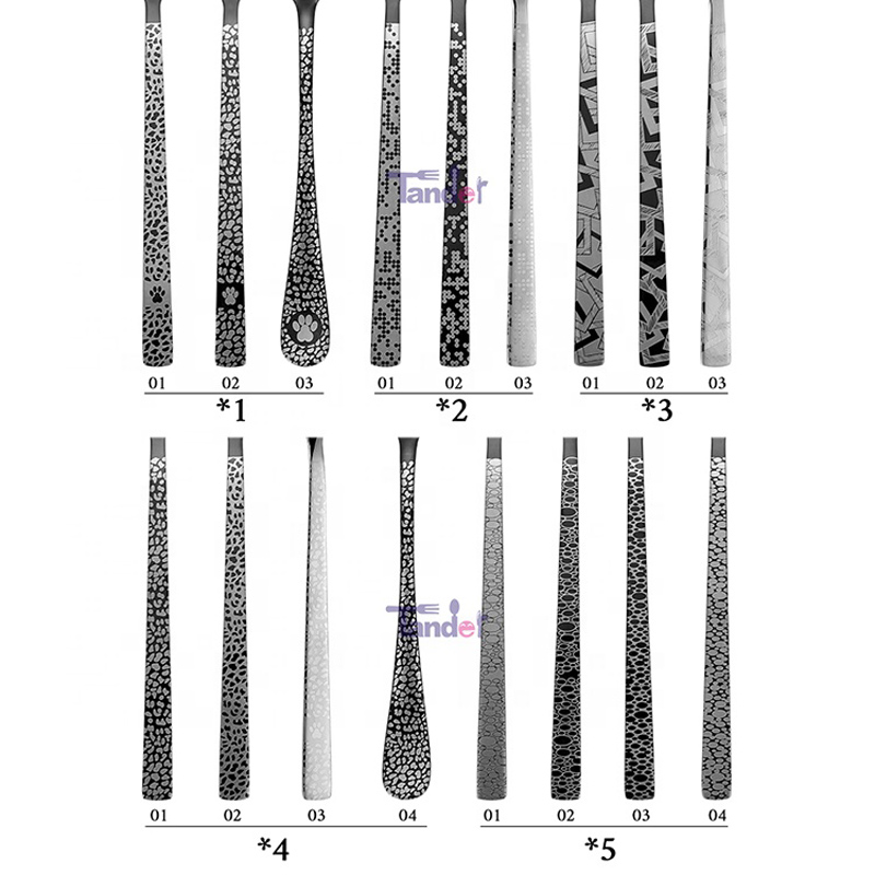 사용자 정의 레이저 칼 검은 황금 금속 양식기 로얄 레스토랑 웨딩 매트 골드 스테인레스 스틸 칼 세트