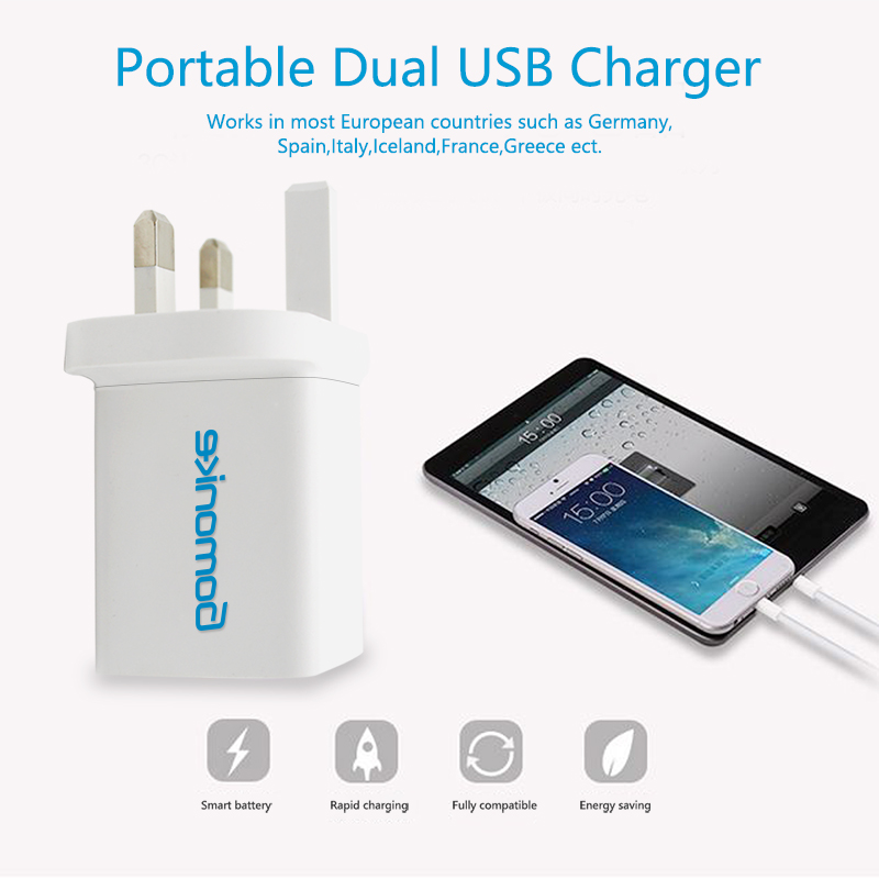 영국 플러그 어댑터, 2.1A 듀얼 USB 벽 충전기, iPhone, Samsung, LG, Android 폰과 호환 가능