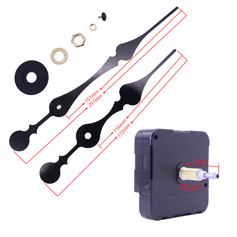 HR1688 23mm 쿼츠 블랙 시계 무브먼트 및 대형 시계 바늘