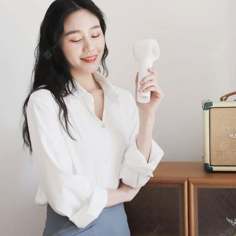 Juntaitong 소형 소형 Bladeless 팬 Bladeless 안전 강한 바람 저소음 아름답고 휴대용 바람개비 자동차 여행 사용 팬-화이트