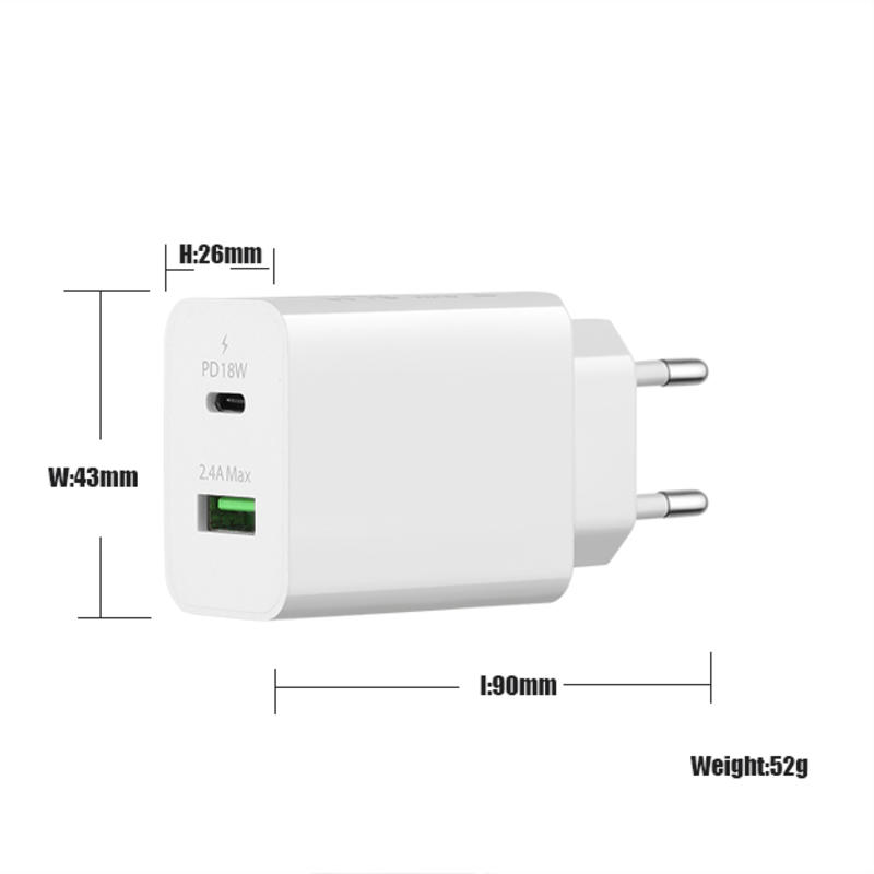 18 와트 QC 3.0 + 2.4A 어댑터 Type-c USB 벽 여행 충전기 어댑터 빠른 휴대 전화 충전기 멀티 포트 usb 충전기