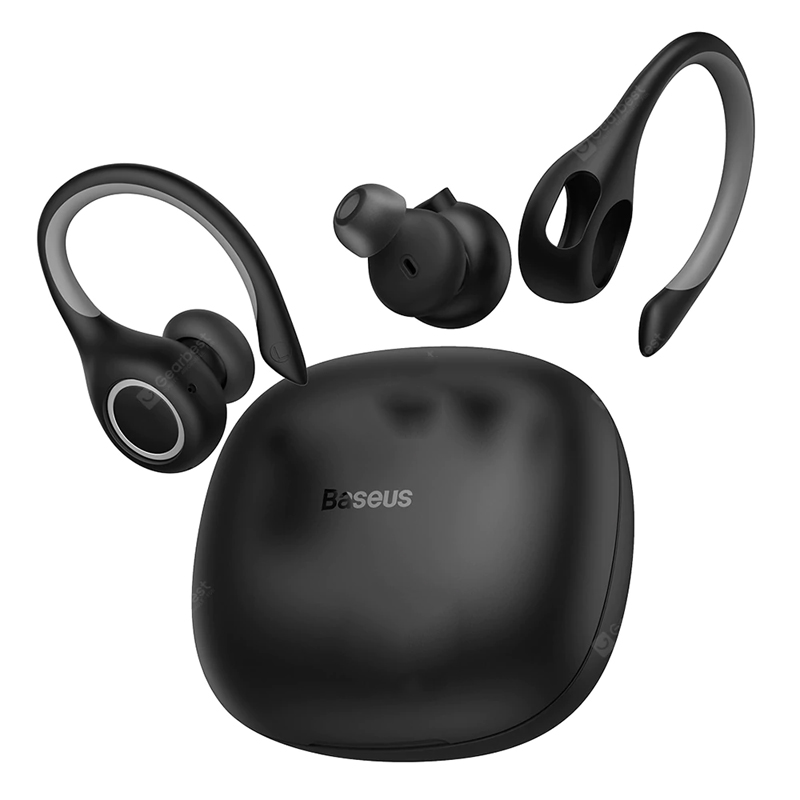 Baseus Encok W17 스포츠 블루투스 이어 버드 이어폰 TWS 무선 헤드폰 헤드셋 Qi 무선 충전 지원 스마트 터치 IP55 방수-블랙