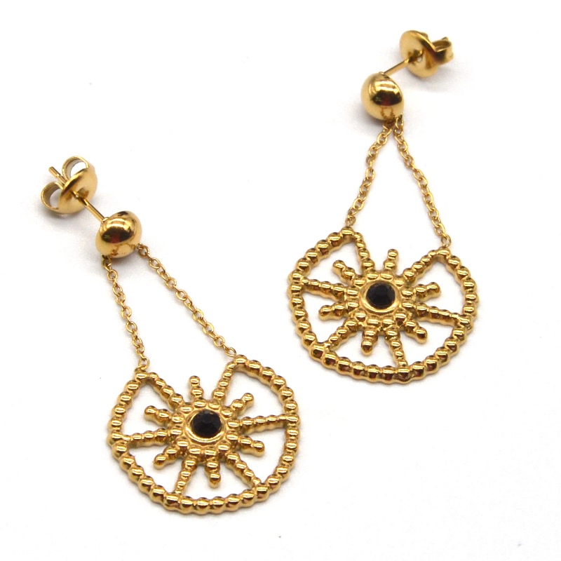 꽃 펜던트가 달린 스테인레스 스틸 골드 여성 모델, 귀 스터드 디자인, 젊은 여성을위한 매력적인 작품. 중국 Ruifanbao 보석 공장