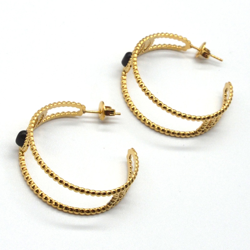 골드 후프 귀걸이, C 자형 후프 귀걸이, 검은 마노, 여성 민감한 귀, 저자 극성 보석, 중국 Ruifanbao 보석 가공 공장