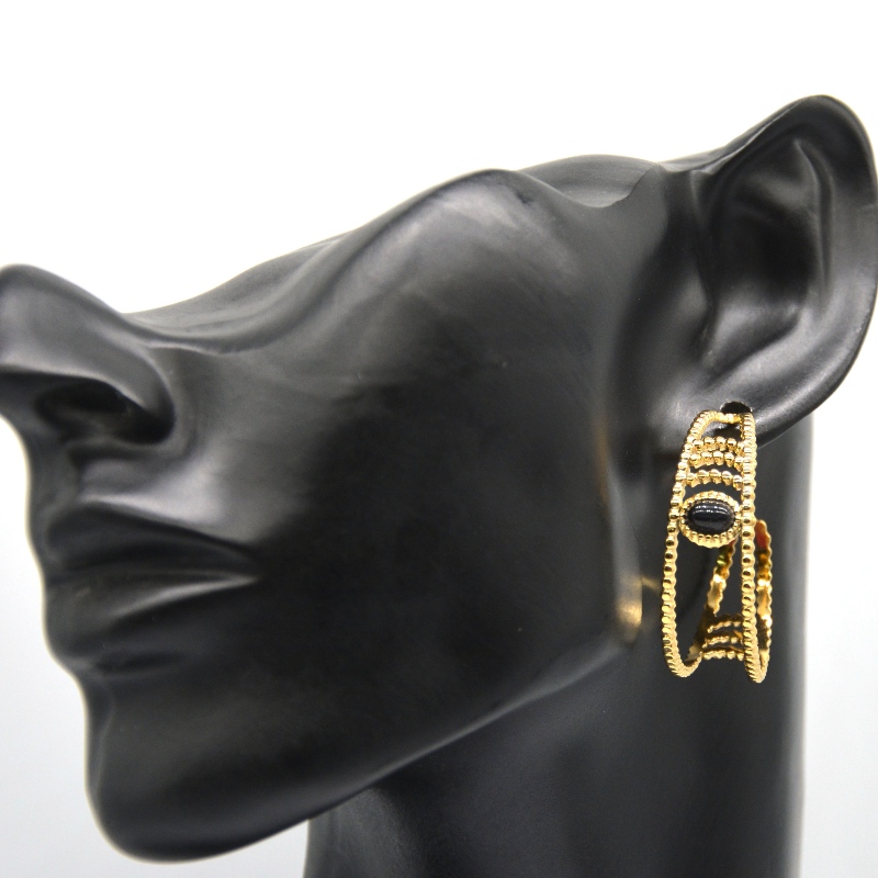 골드 후프 귀걸이, C 자형 후프 귀걸이, 검은 마노, 여성 민감한 귀, 저자 극성 보석, 중국 Ruifanbao 보석 가공 공장