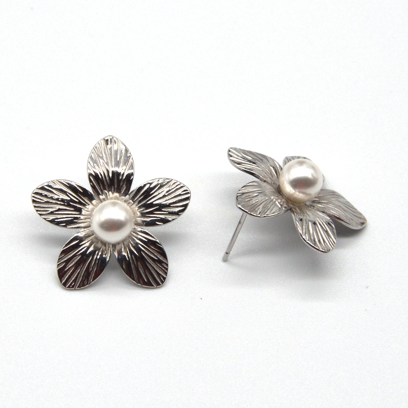 여자 웨딩 진주 귀걸이 여자 꽃 스테인레스 스틸 귀걸이 최고의 선물 중국 Ruifanbao 보석 공장