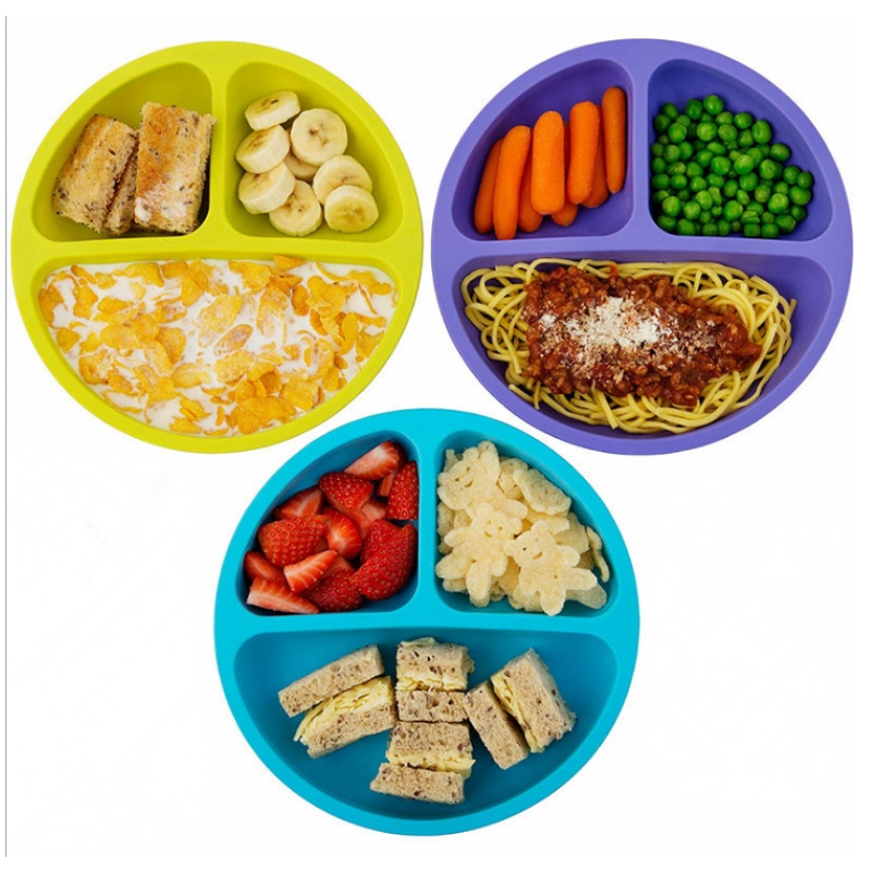 실리콘 통합 라운드 웃는 얼굴 플레이트 실리콘 어린이 그릇 및 접시