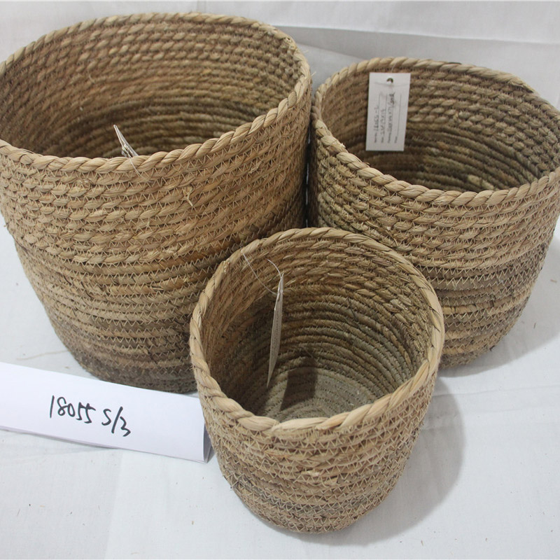 wholesale 해초 건조 해초 소재 제품 짠 세탁 바구니 보관 바구니 핸들