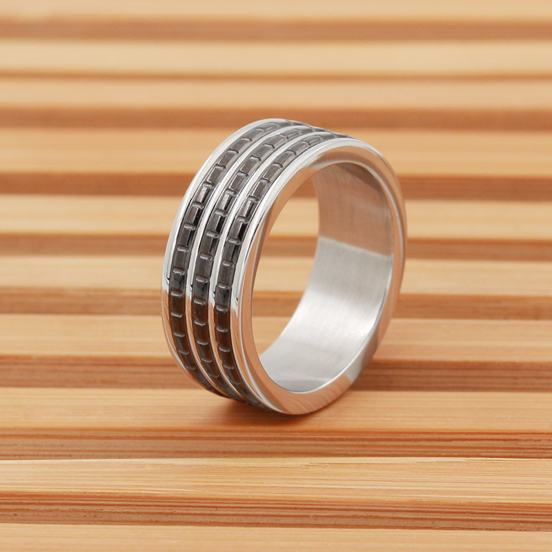 남성용 스테인리스 스틸 투톤 블랙 도금 링