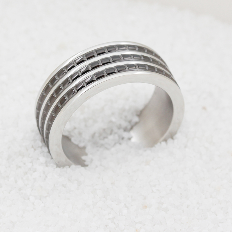 남성용 스테인리스 스틸 투톤 블랙 도금 링