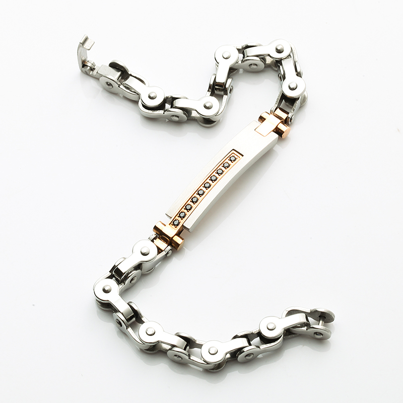 2 개의 음색 18K 로즈 금 도금 스테인리스 팔찌 CNC CZ 돌 유행 팔찌