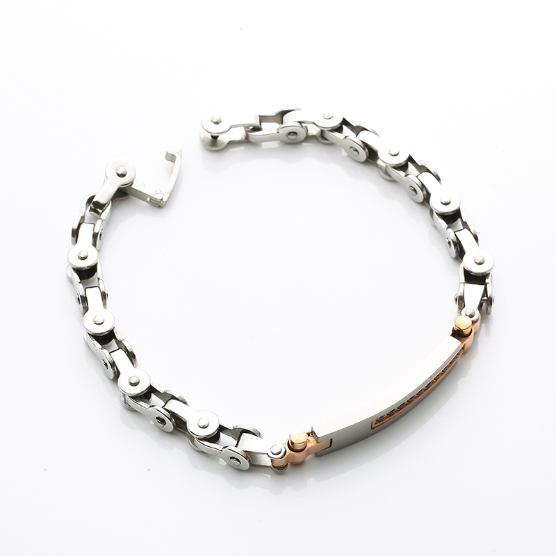 2 개의 음색 18K 로즈 금 도금 스테인리스 팔찌 CNC CZ 돌 유행 팔찌