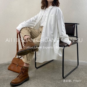 루즈 핏 으로 심 플 한 캐 주 얼 프린트 면 과 린 넨 오 버 사이즈 로 15617 셔츠 원피스.