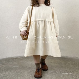 박 시한 디자인 심 플 한 캐 주 얼 프린트 컬러 면 마 오 버 사이즈 맞 춤 형 15587 셔츠 원피스