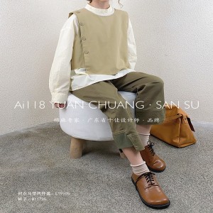 루즈 한 디자인 으로 심 플 한 캐 주 얼 컬러 스 트 라 이 프 체크 오 버 사이즈 로 1955 라운드 셔츠 + 조끼