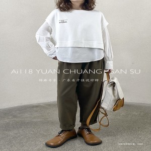 루즈 한 디자인 심 플 한 캐 주 얼 컬러 스 트 라 이 프 체크 오 버 사이즈 19600 라운드 셔츠 + 조끼